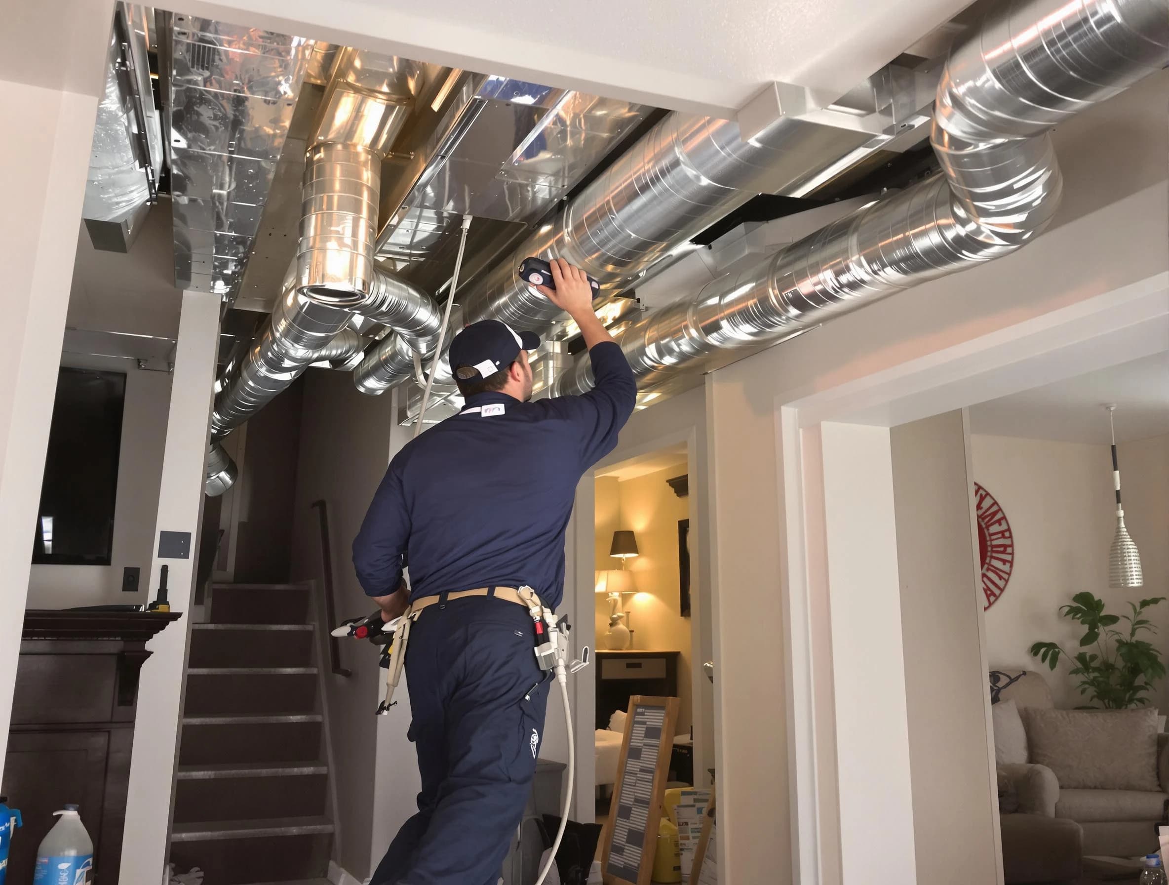 Nashville Air Duct Cleaning expert performing specialized duct cleaning in a mobile home in Nashville