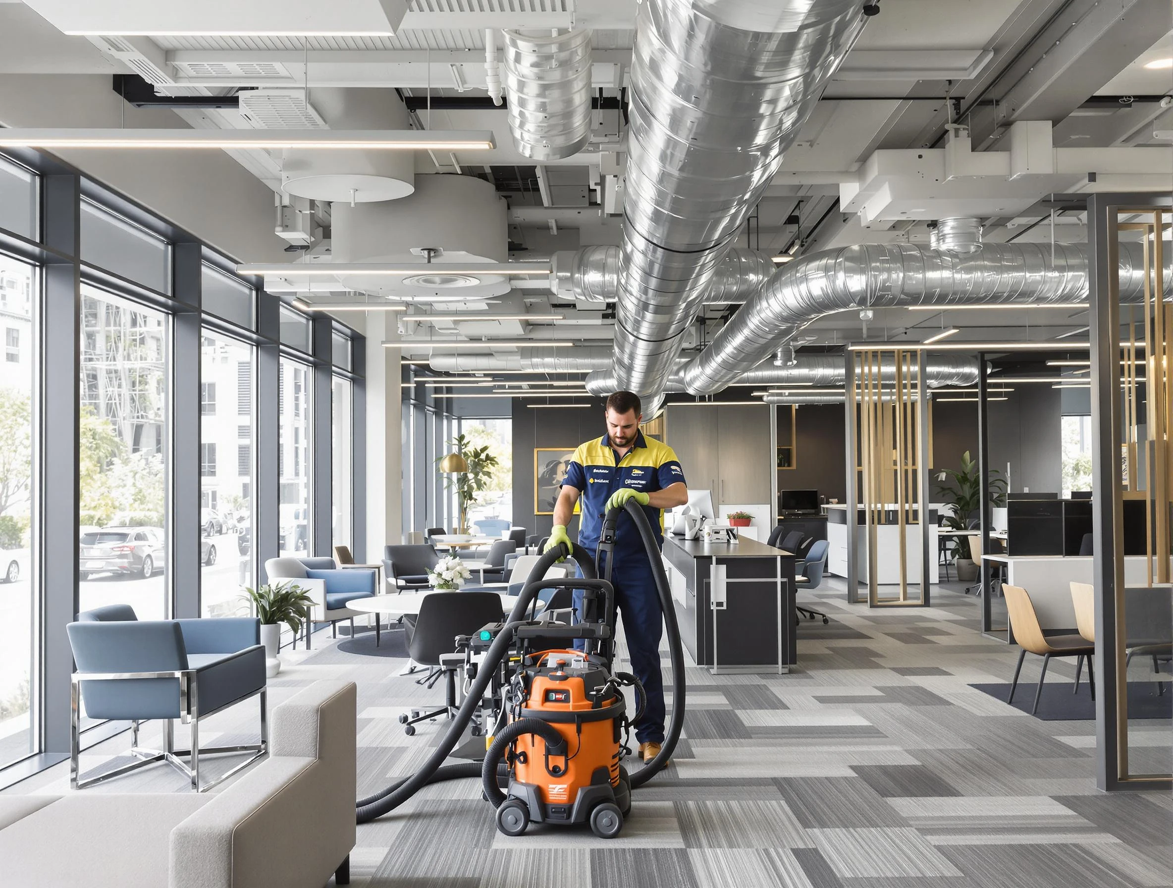 Nashville Air Duct Cleaning team performing thorough commercial duct cleaning at a Nashville business center